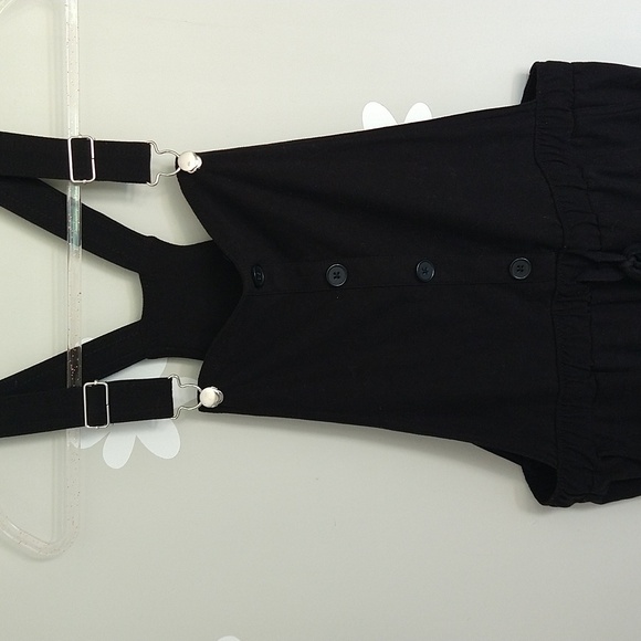 No Boundaries Shortalls In Black Soot Faux Buttons Drawstring Waist - Picture 6 of 11